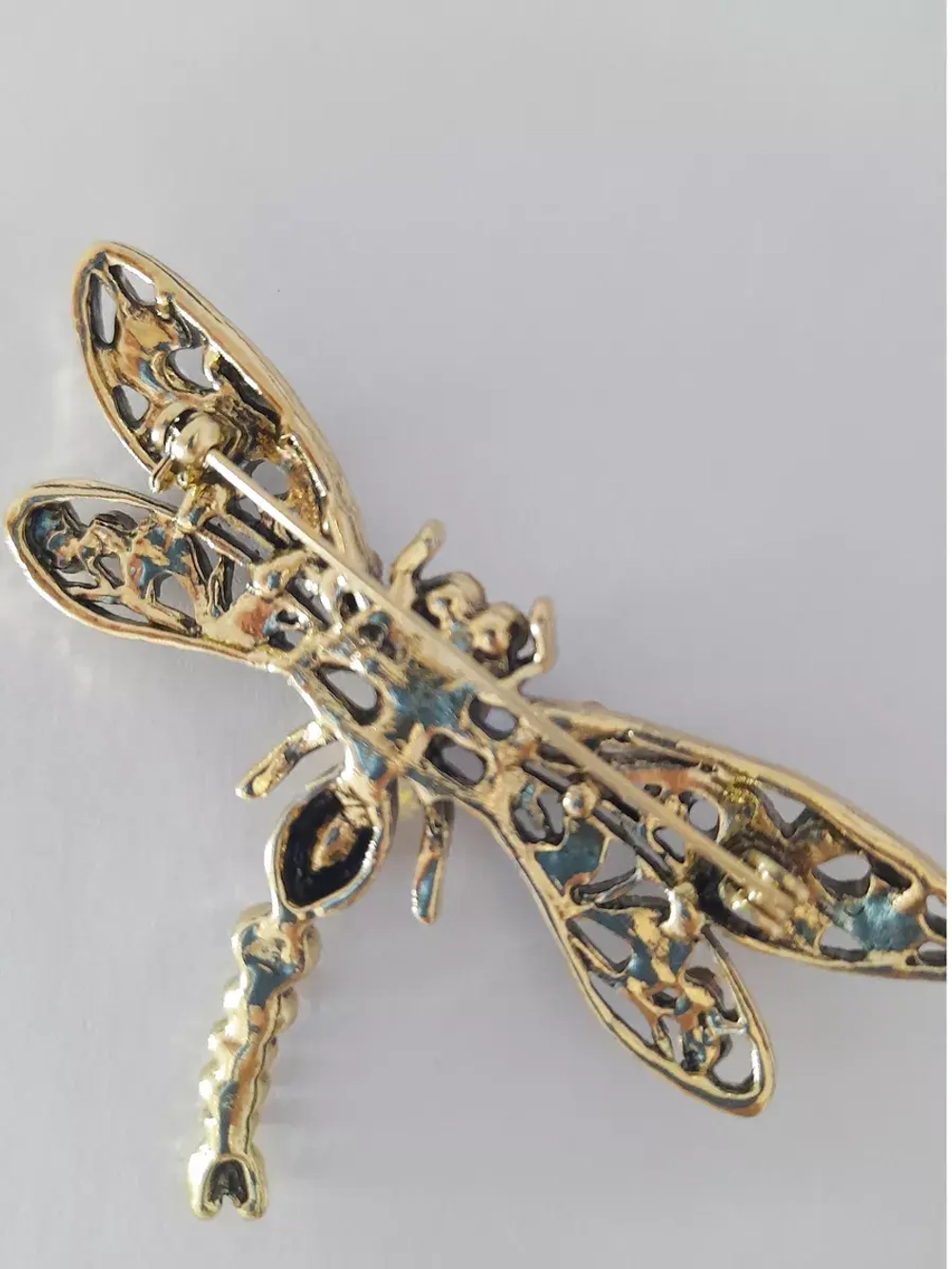 Брошь "Стрекоза античное золото"