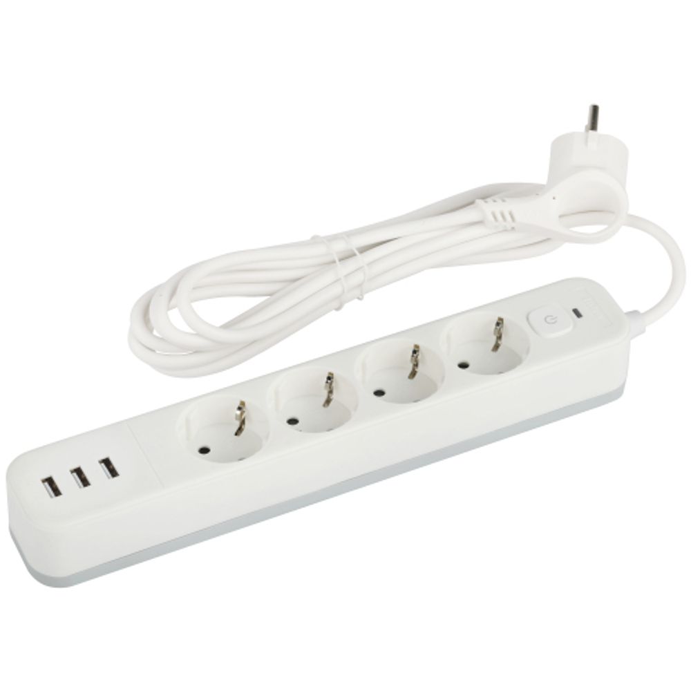 Сетевой фильтр ЭРА USF-4es-3m-3xUSBA-W с базовой защитой с заземлением с выключателем 4 розетки+3xUSBA 3,1A 3м 10А белый | Сетевые фильтры