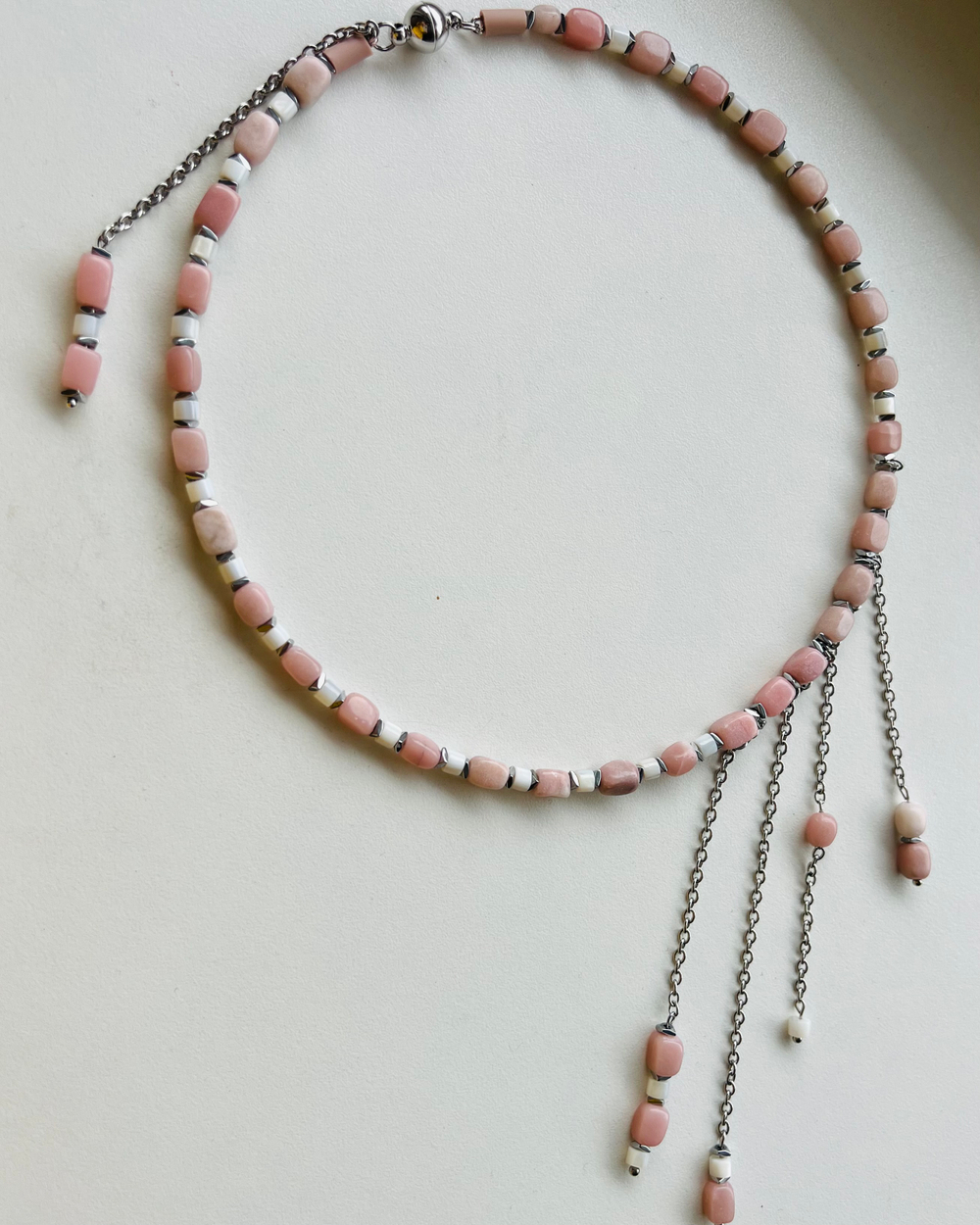 Комплект Чокер-обруч и Браслет-обруч. Розовый опал