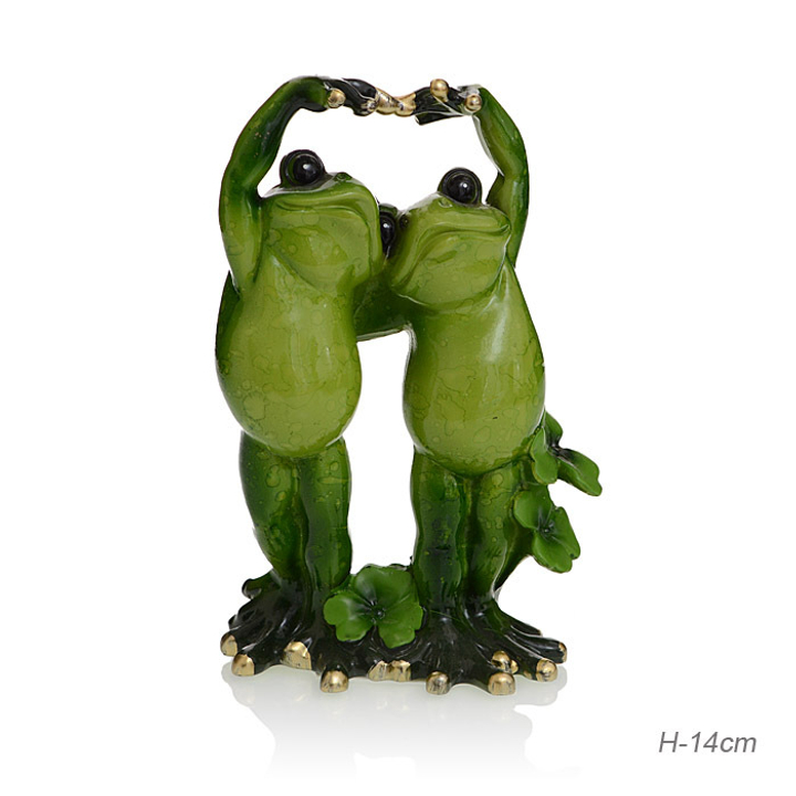 Статуэтка Две Лягушки на клевере, полистоун 14 см