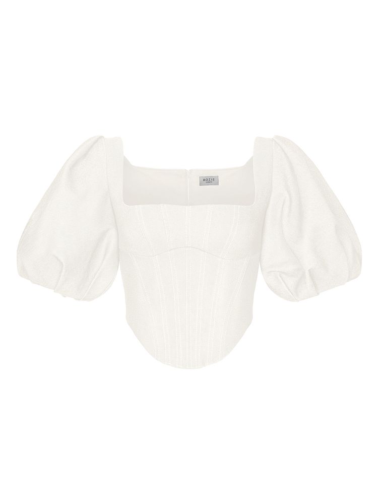 Топ корсетного типа из денима с пышными рукавами