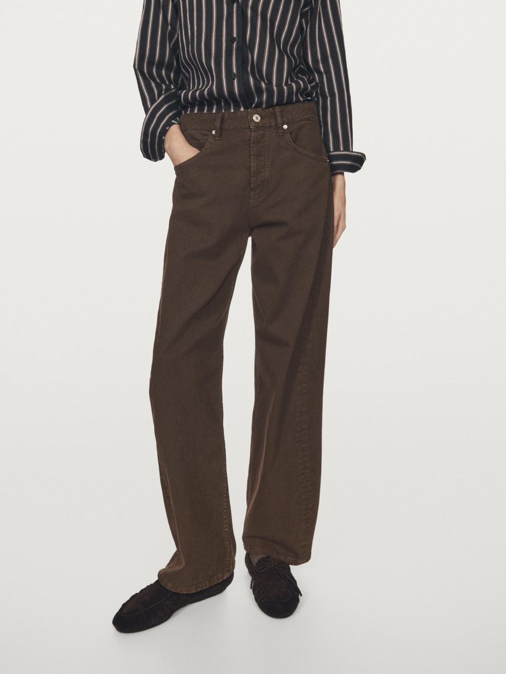 Massimo Dutti Джинсы Balloon Fit с высокой талией, шоколадный