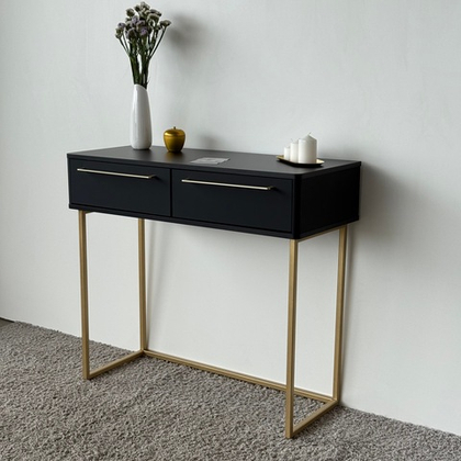Туалетный столик консоль ROYAL 5211 эко (Черный-Золото-р.золото)