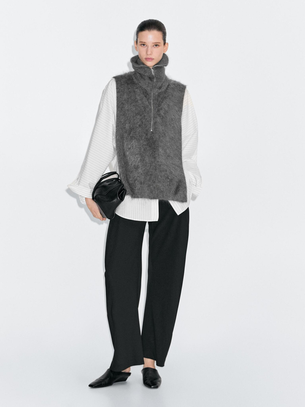 Massimo Dutti Манишка из 100% кашемира с застежкой-молнией, серый