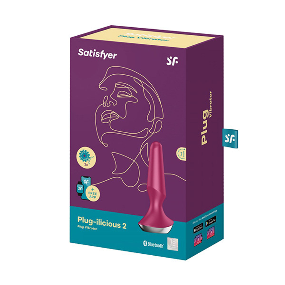 Малиновая анальная пробка 14см с вибрацией Satisfyer Plug-ilicious 2