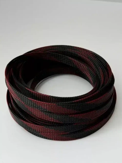Оплетка кабельная из полиэстера змеиная кожа 10, 8-20мм, черно-красная, 10м