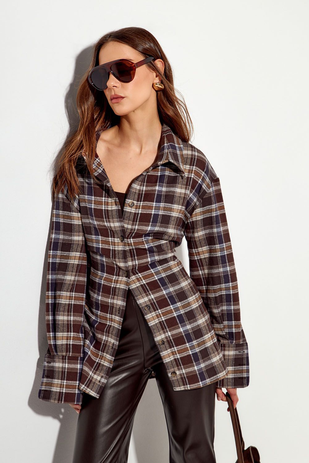 Рубашка из фланели со шнуровкой цвета горький шоколад