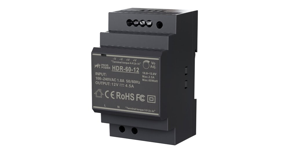 Источник питания PROMPOWER HDR-60-12, на вых. 12 В DC, 4.5А, 54Вт. Вх. 85-264В AC (120-370 В DC)