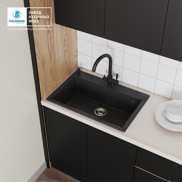 Мойка POLYGRAN ARGO-760 черный №16, смеситель COLORADO черный