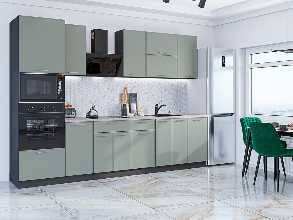 Прямая модульная кухня Квадро-01 Аквамарин - Graphite 2140*3000*600