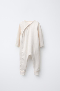 ZARA КОМБИНЕЗОН С РЕГУЛИРУЕМЫМИ ШТАНИНАМИ И V-ОБРАЗНЫМ ВЫРЕЗОМ, ЭКРЮ