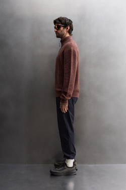 ZARA ДЖЕМПЕР С КОМБИНИРОВАННЫМ ВОРОТНИКОМ НА МОЛНИИ, ЧЕРЕПИЧНЫЙ