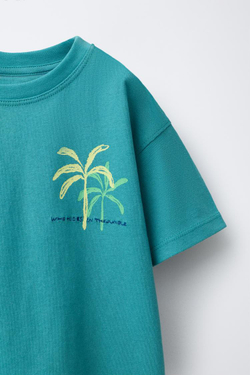 ZARA ФУТБОЛКА С ПРИНТОМ, ЗЕЛЕНЫЙ