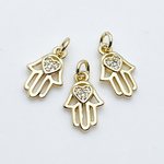 Подвеска Хамса, цвет золото, фианиты, размер 14*9 мм, цена за 1 шт