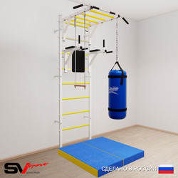 Шведская стенка Sv Sport усиленная 6437 (Турник рукоход/Брусья/Трапеция/Цепь/Мешок 30кг/Мат 1м)