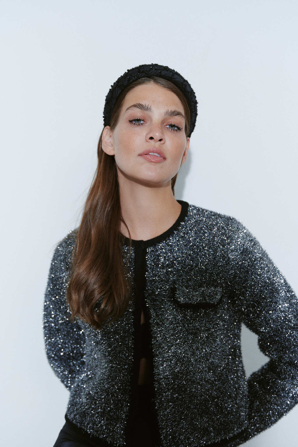 Объемный ободок с прозрачными пайетками