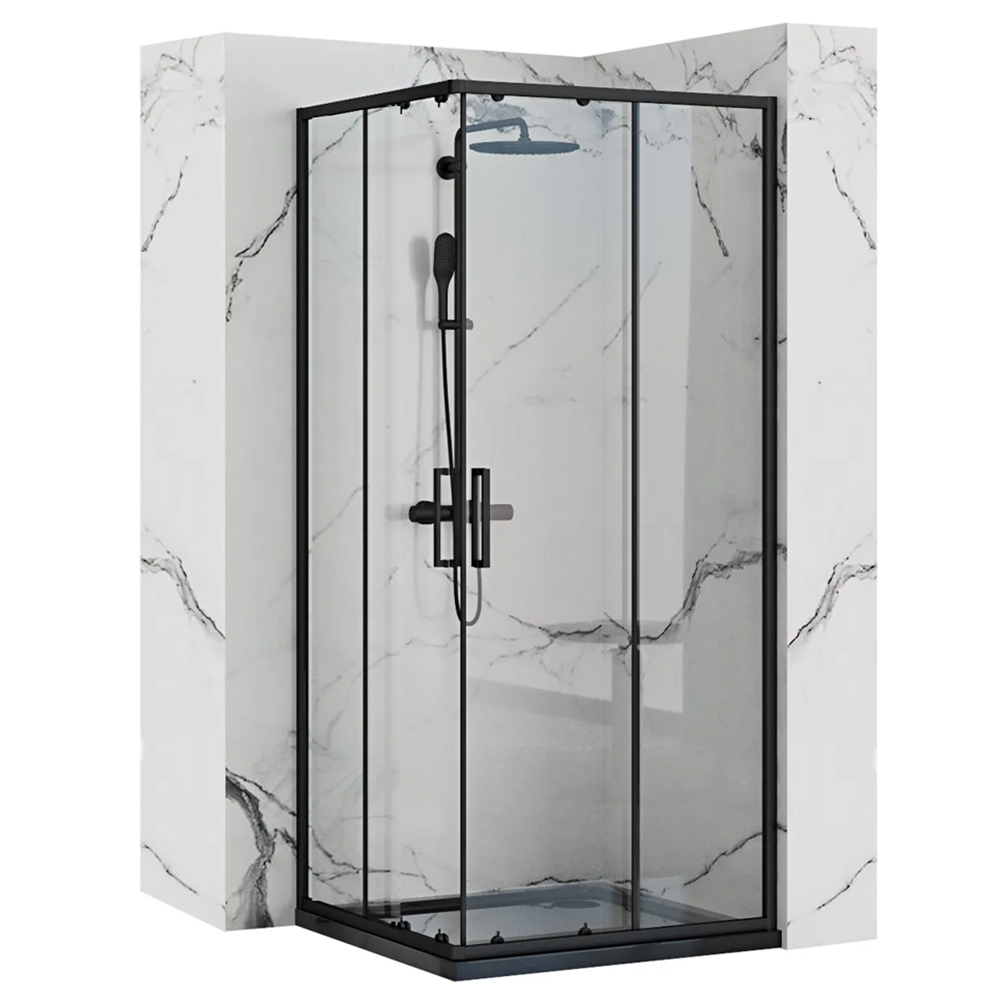 Душ ограждение Loranto NEO 100x100x190 прозрач стекло 5 мм, черный, без поддона  822115
