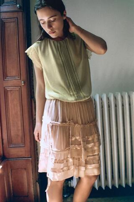 ZARA ЮБКА ИЗ ЖОРЖЕТА С ВОЛАНАМИ И СБОРКАМИ, РОЗОВЫЙ