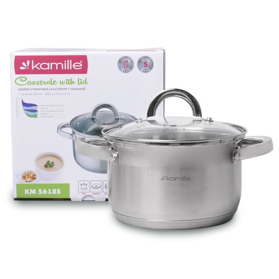Кастрюля 2,9 л. из нержавеющей стали Kamille KM 5618S с крышкой
