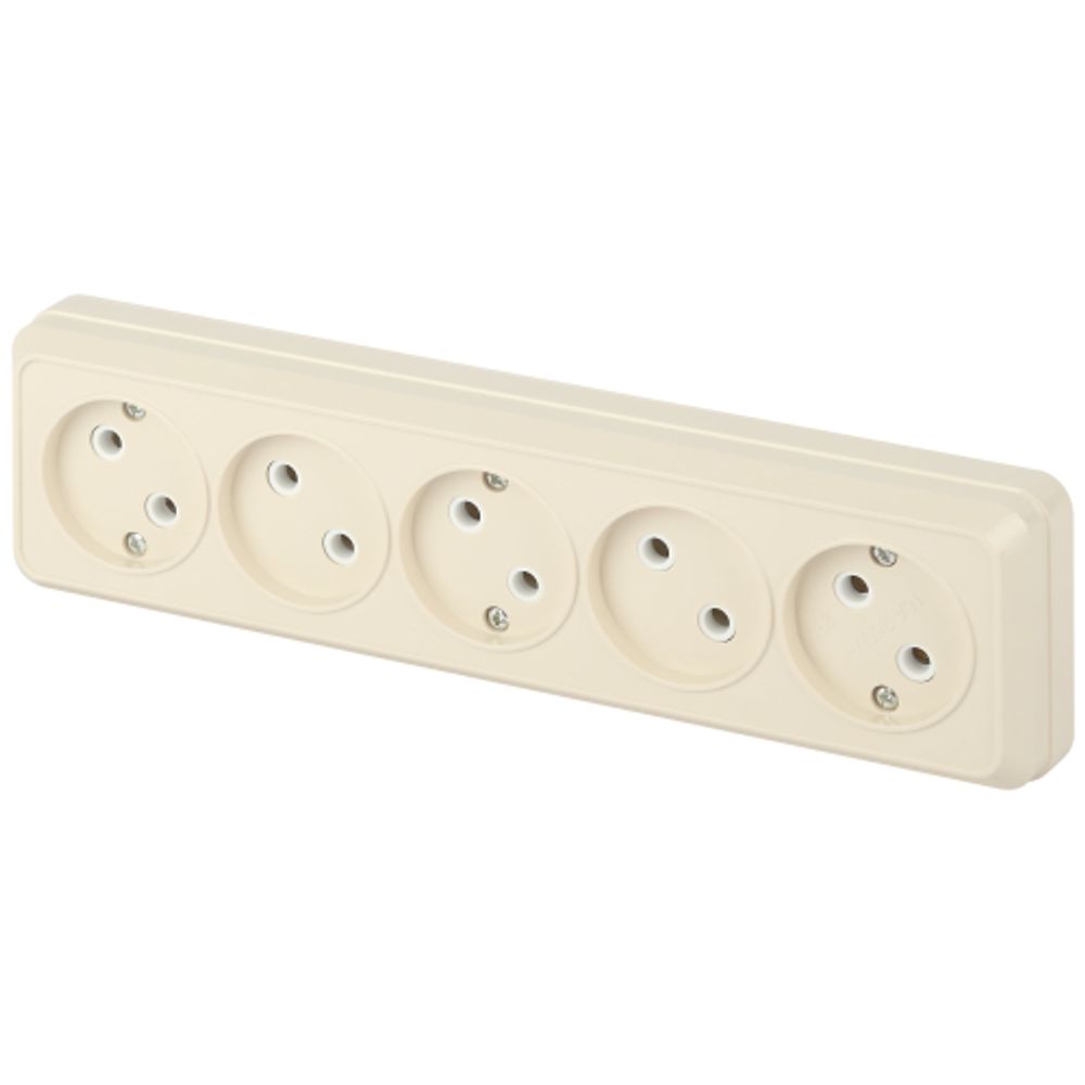 Розетка Intro Quadro 2-209-02 без заземления пятиместная 5х2P 16А-250В IP20 ОУ слоновая кость