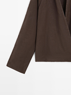 Massimo Dutti Блуза из струящейся льняной ткани внахлест, коричневый