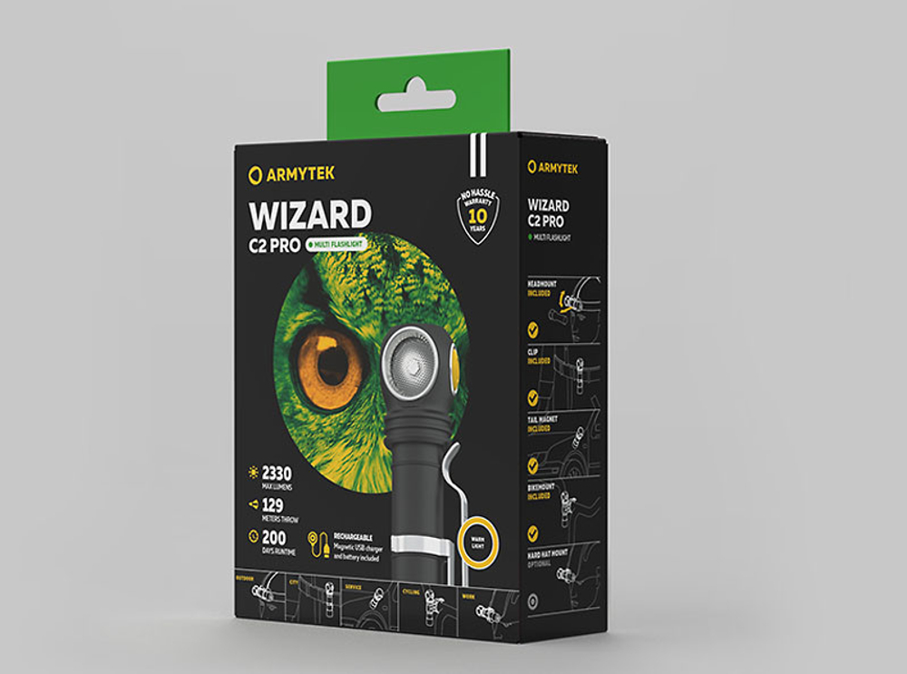 Мультифонарь ARMYTEK WIZARD C2 PRO MAGNET USB XHP50.2, белый свет, арт. F08701C