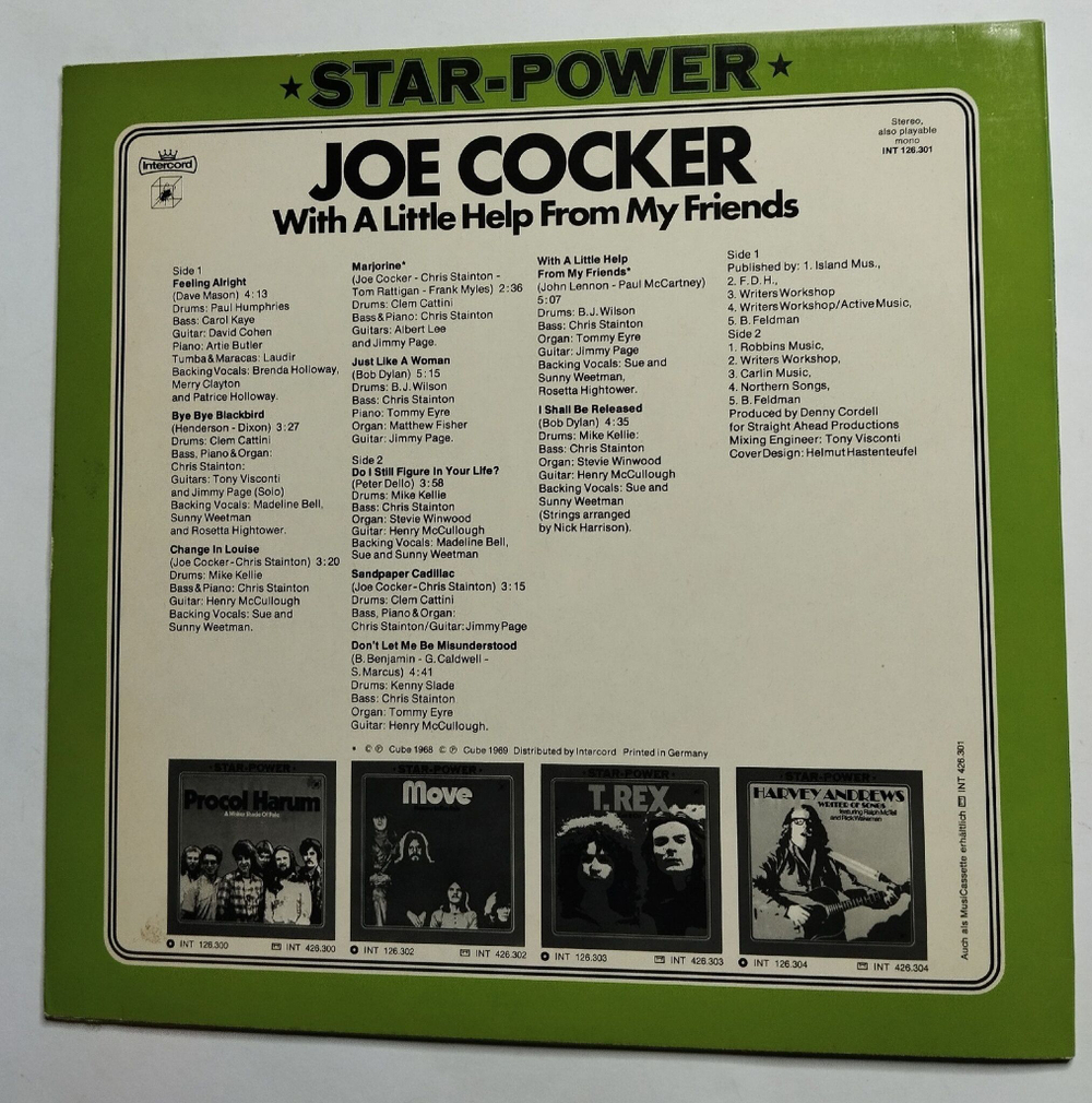 Винтажная виниловая пластинка LP Joe Cocker With A Little Help From My Friends (Germany 1976)