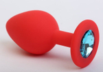 Красная силиконовая пробка с голубым стразом - 7,1 см. (Цвет: нежно-голубой)