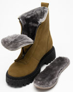 Ботинки женские натуральная кожа с мехом, хаки