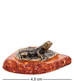 Народные промыслы AM-1479 Фигурка «Ящерка на камне» (латунь, янтарь)