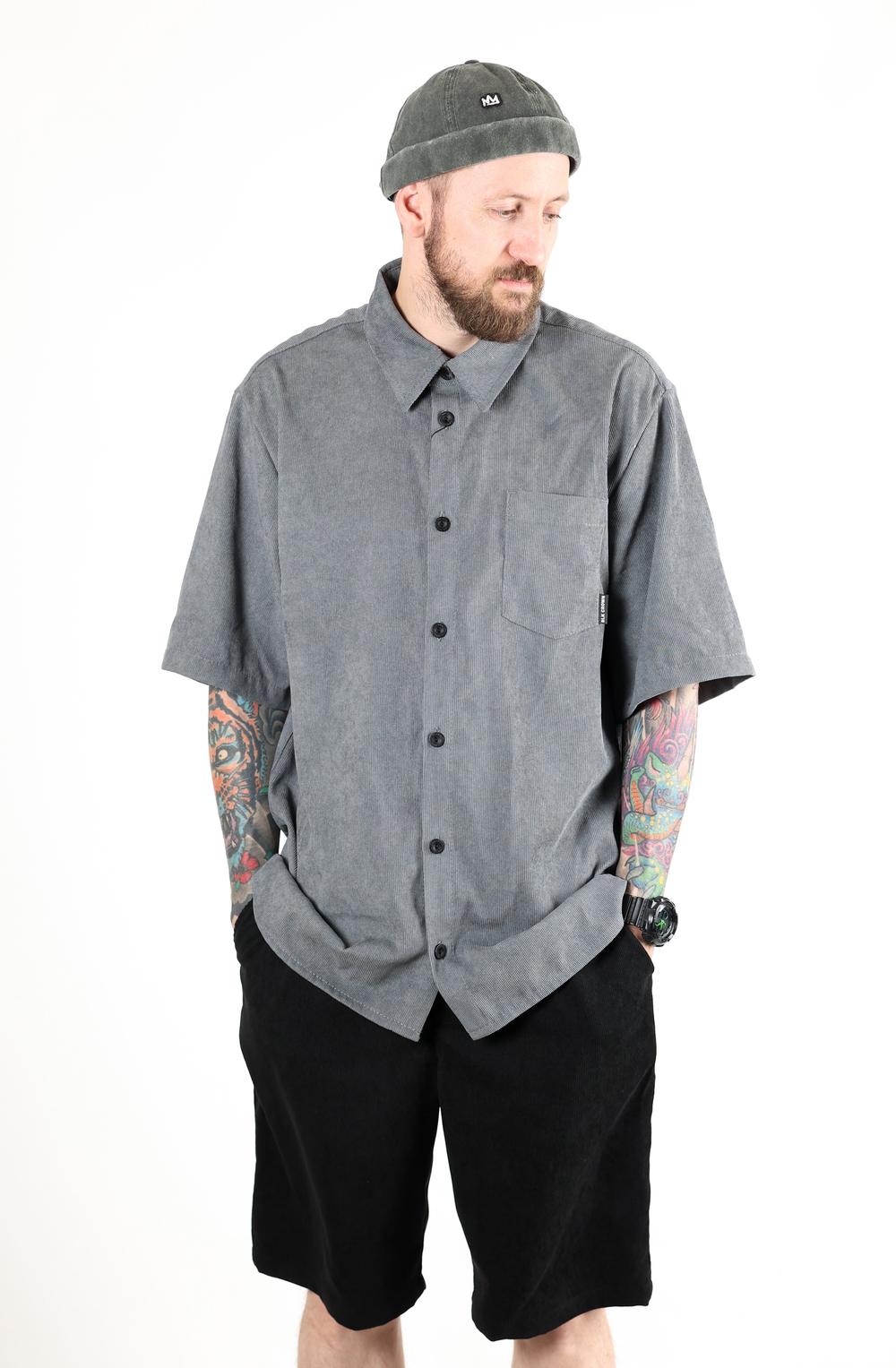 Рубашка BLK CROWN Baggy Вельвет Серый