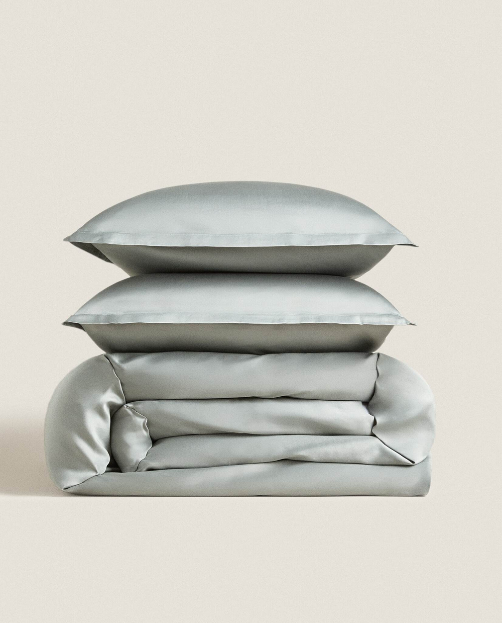 ZARA HOME (300 НИТЕЙ) ПОДОДЕЯЛЬНИК ИЗ ХЛОПКА, ЗЕЛЕНОВАТО-СЕРЫЙ