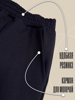 10041 Брюки детские палаццо внизу на резинке 2-х нитка черно/синий (88-164)