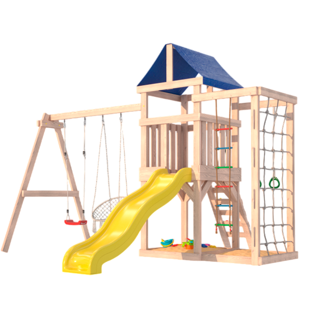 Детская площадка неокрашенная Fun Land с сеткой стенкой и плетенным креслом