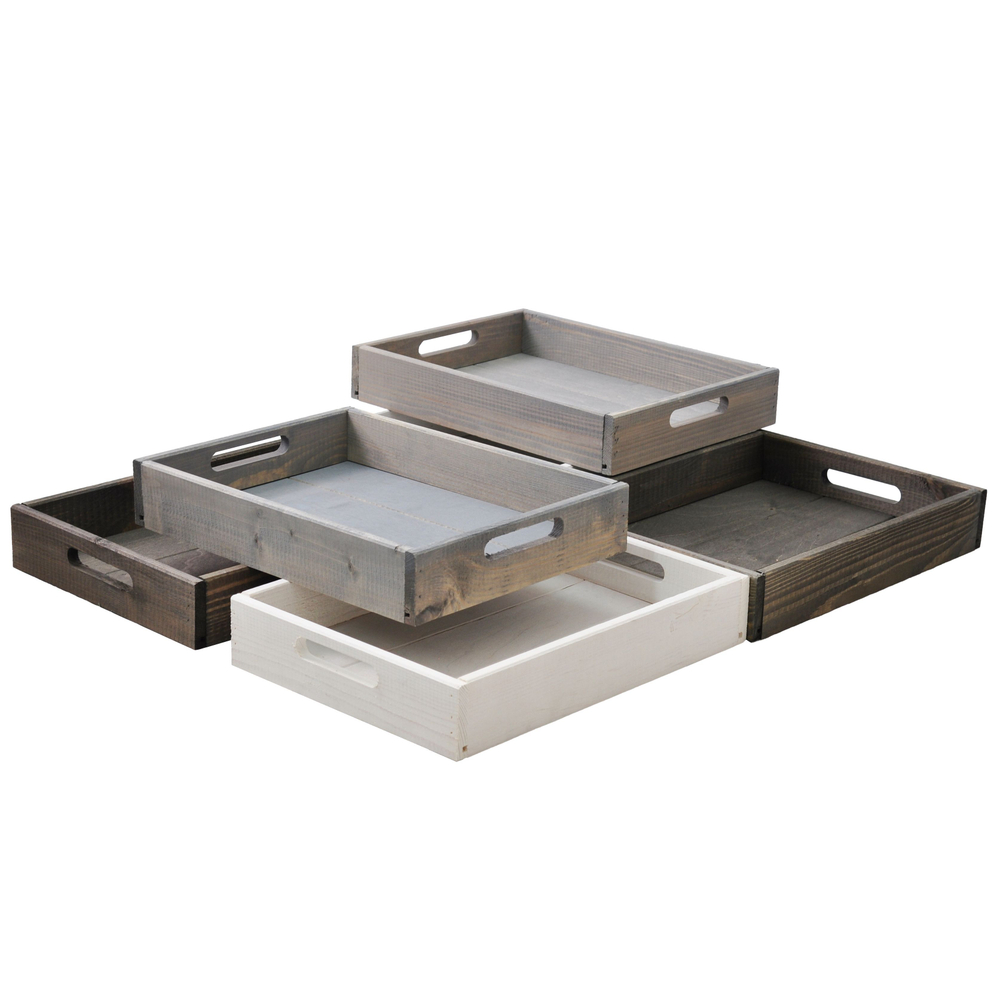 Набор деревянных подносов 38х28 см в стиле рустик (состаренный), 2 шт, столики для завтрака в постель Флоутард, для кухни, белый