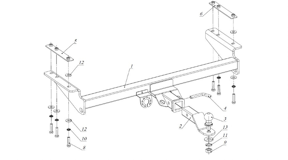 Фаркоп под квадрат для Toyota Hilux, JAC T6, Т8, Sollers ST6, с 2015 г., Бизон.FA 0971-E