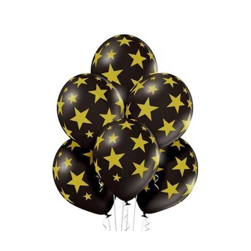 Воздушный шар с рисунком, "Звезды золотые", черные. 36 см