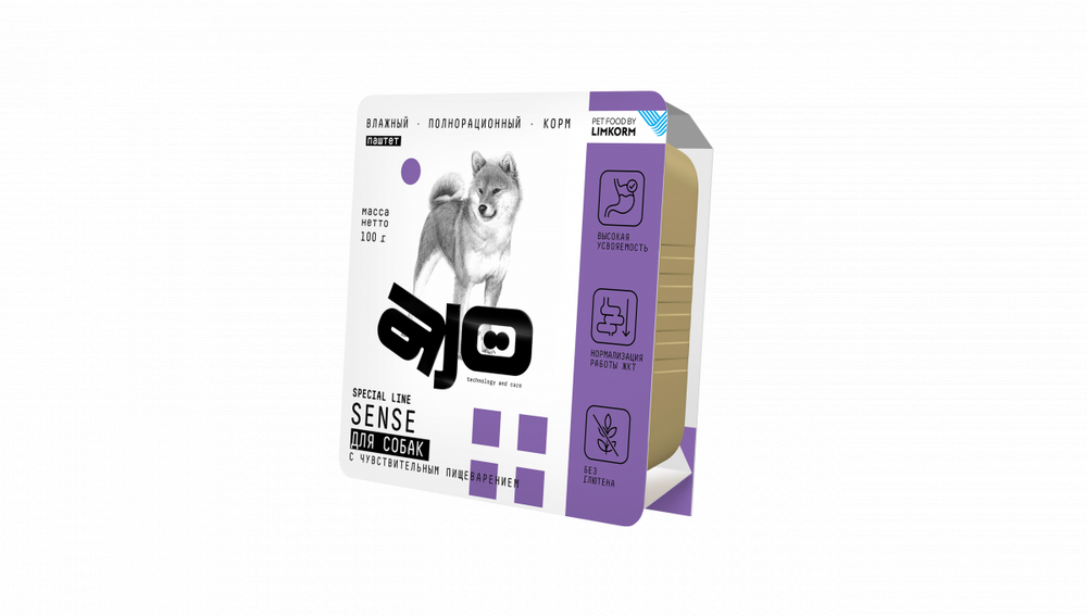 AJO DOG SENSE Консервированный полнорационный корм для взрослых собак с чувствительным пищеварением, 100 г