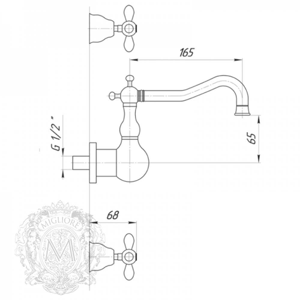 Смеситель для раковины настенный Migliore Princeton Plus ML.PRP-8070 схема