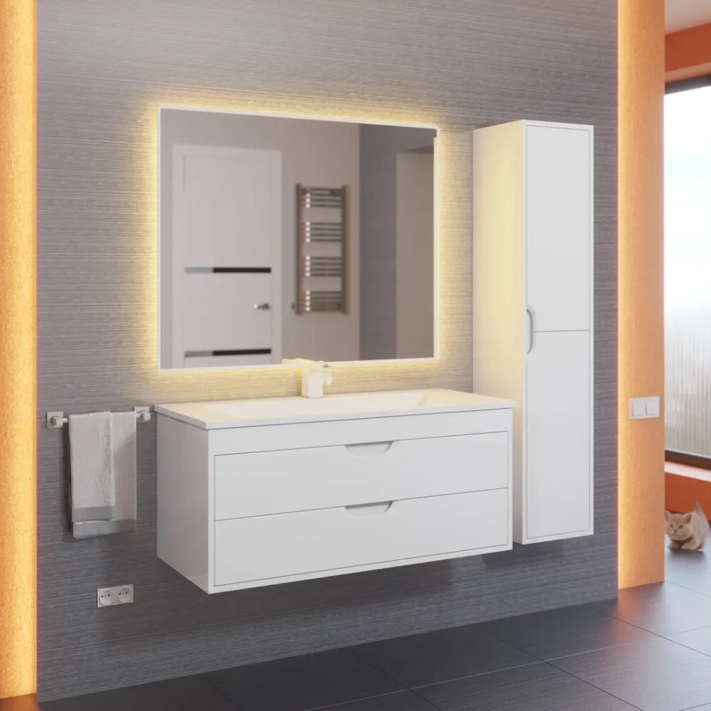 Тумба с раковиной для ванной Uperwood Modul 100 см, подвесная, матовая, белая