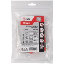 Клемма ЭРА NO-225-404 проходная разъёмная 222-2413R с рычагами 3 полюса 0.08-2.5/4 мм2 (упаковка 10 шт.)