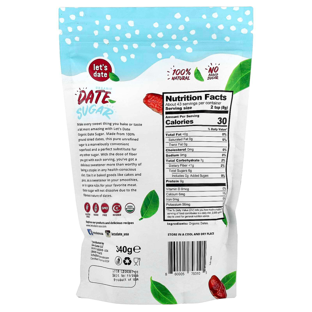 Let's Date, Органический финиковый сахар, 340 г (12 унций)