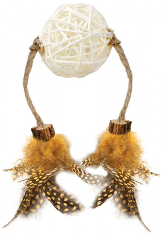Triol, серия Natural, игрушка Талисман для кошек, с перьями, сизаль/дерево, 4-5/35 см