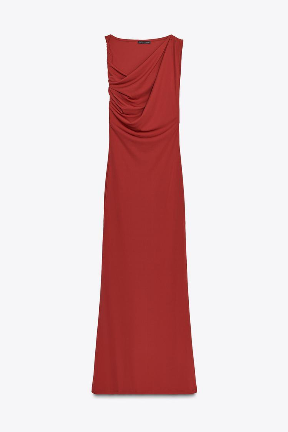 ZARA ДЛИННОЕ ПЛАТЬЕ СО СБОРКАМИ, ТЕМНО-РОЗОВЫЙ