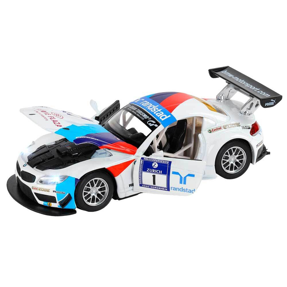 Модель 1:32 BMW Z4 GT3, белый, свет, звук, откр. двери и капот, инерция