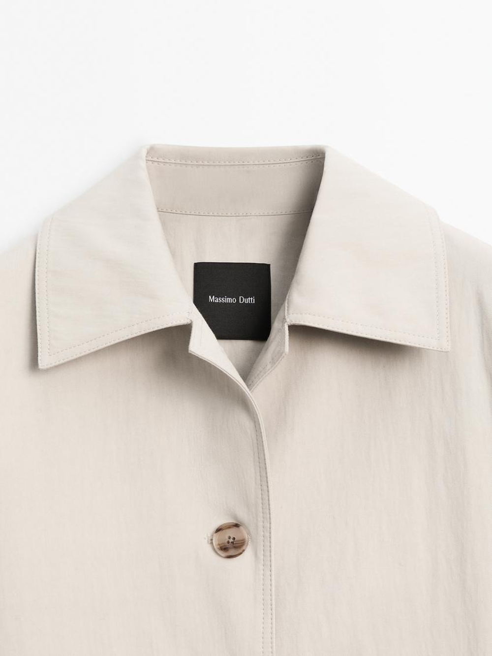 Massimo Dutti Легкое пальто из смесового хлопка с пуговицами, натуральный, кремовый