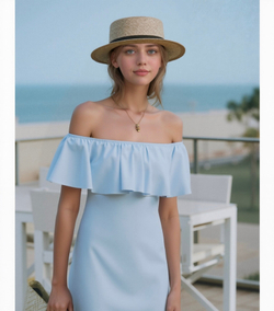 Название товара "Летнее голубое платье с воланом длинное