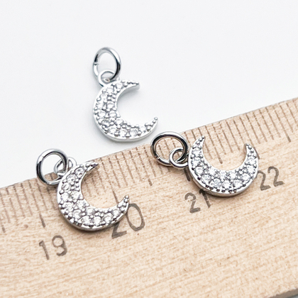 Подвеска Месяц, цвет серебро (родий), фианиты, размер 11*8 мм, цена за 1 шт