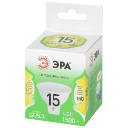 Лампа светодиодная ЭРА GREEN LINE LED MR16-15W-830-GU5.3 GL 15Вт софит теплый свет GU5.3 | Лампы cветодиодные Точечные (Софиты) (MR, PAR)