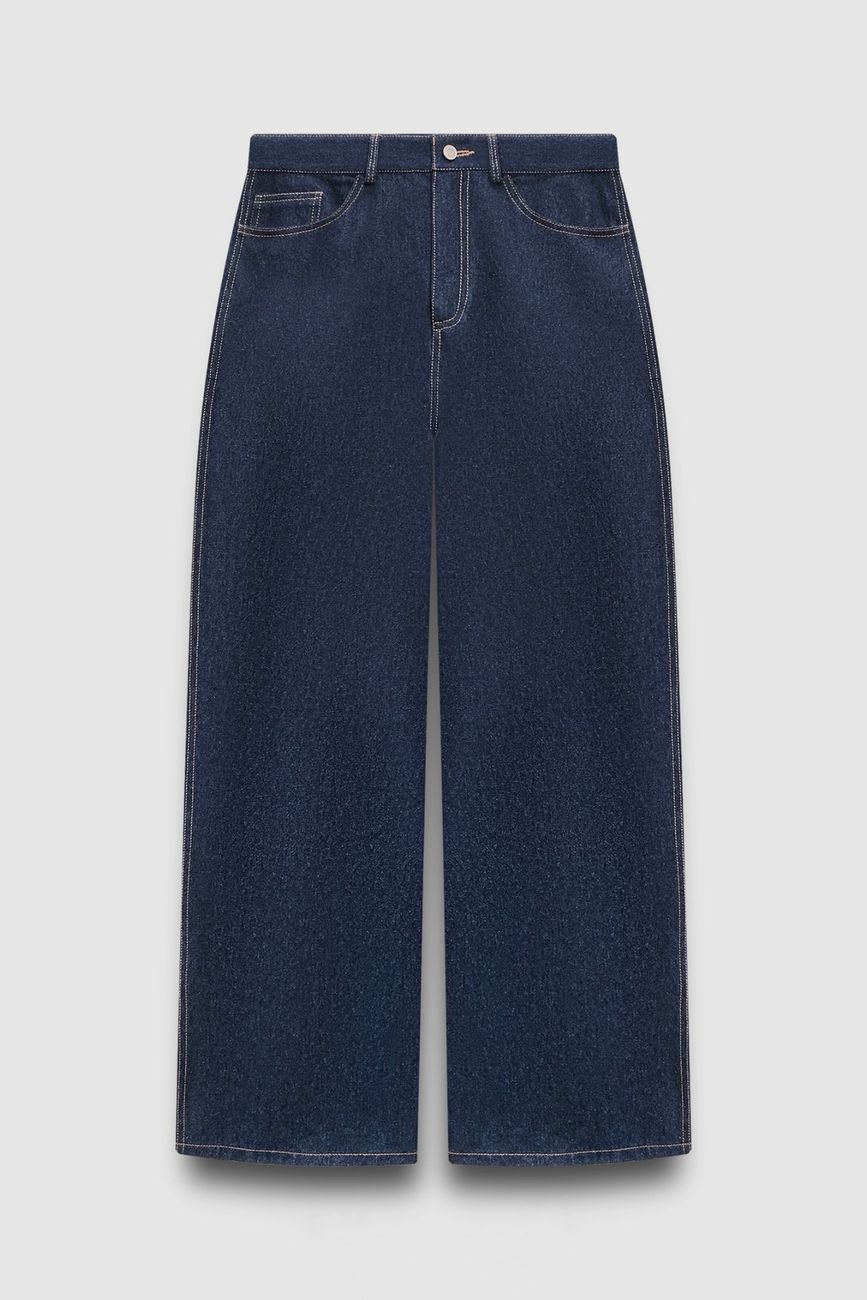 Джинсы Wide leg со вставками, темно-синий